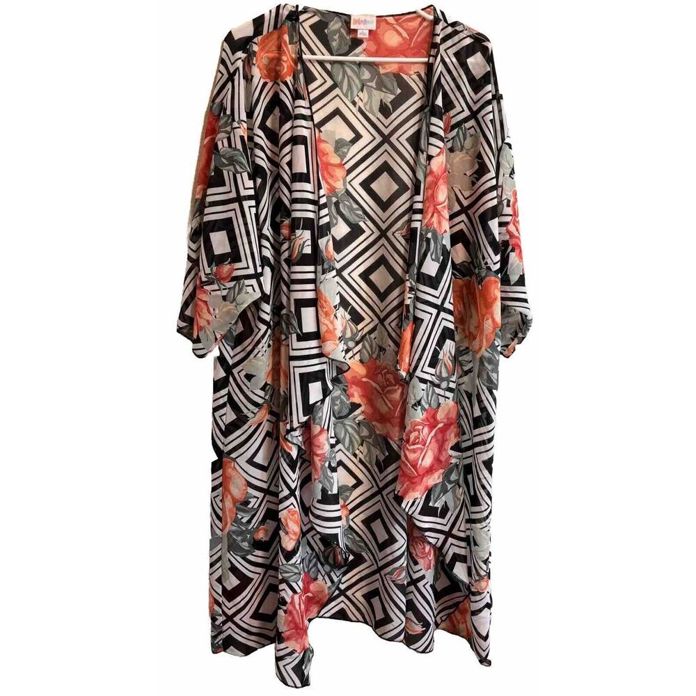 Floral Sheer Kimono Cover Up Beach Vacation Poolside Whimsical Fairy Size L
